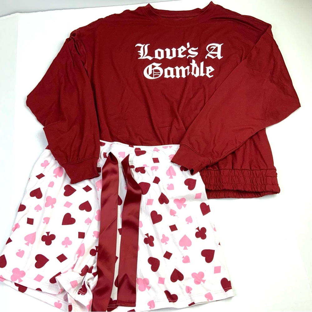 WILDFOX Sz Small Love’s A Gamble Valentine’s Pajamas Shorts Set Sleepwear Casino